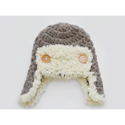 Brown aviator crochet hat with fluffy edges