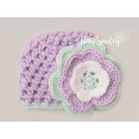 Wool crochet girl hat, Mohair baby girl beanie, Crochet purple newborn girl hat
