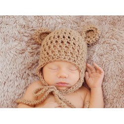 Crochet earflap baby hat, Baby hat with ears, Butterscotch crochet bear hat