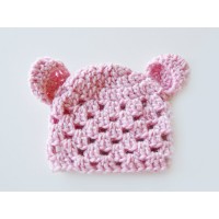 Wool girl bear hats with ears, Pink crochet bear baby hat