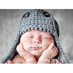 Wool aviator gray boys hat, Newborn bomber hat, Crochet pilot baby hat, Tinysmiley