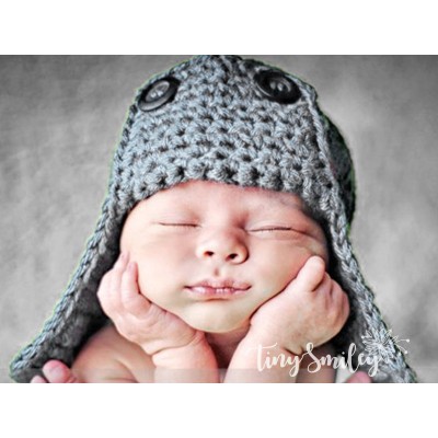 Wool aviator gray boys hat, Newborn bomber hat, Crochet pilot baby hat, Tinysmiley