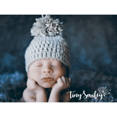 Newborn pompom baby beanie, Winter pompom boy hat, Wool newborn hat