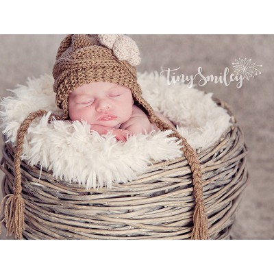 Brown baby winter hat with flower, Newborn baby hat with braids Brown baby winter hat with flower, Newborn baby hat with braids
