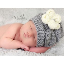 Wool gray knit baby hat, Hand knitted newborn gray baby beanie