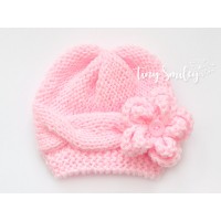 Pink cable knit baby girl hat