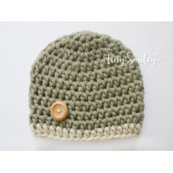 Crochet olive green baby hat, Newborn boy beanie, Wool baby hat, Tinysmiley