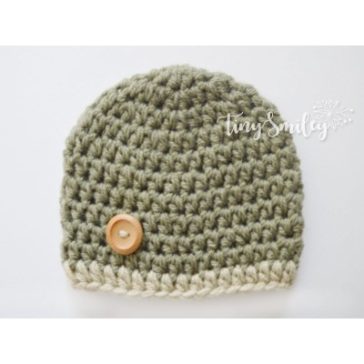 Crochet olive green baby hat, Newborn boy beanie, Wool baby hat, Tinysmiley