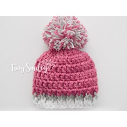 Raspberry pompom girl hat