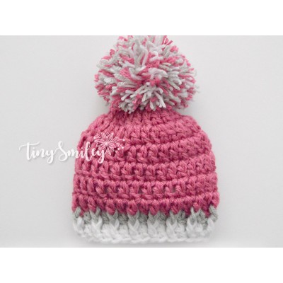 Raspberry pompom girl hat