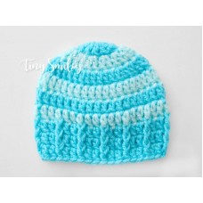 Striped blue turquoise boy hat, Newborn baby boy crochet hat, Tinysmiley