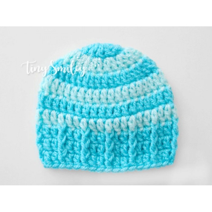 Striped blue turquoise boy hat, Newborn baby boy crochet hat, Tinysmiley