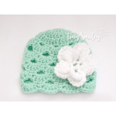 Green baby girl flower hat take home outfit