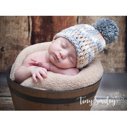 Pompom crochet boy hat, Wool newborn pom pom hat, Baby beige hat