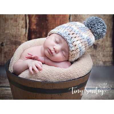 Pompom crochet boy hat, Wool newborn pom pom hat, Baby beige hat