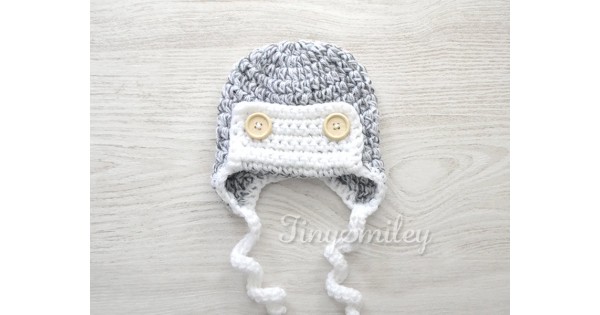 Earflap baby pilot crochet hat, Newborn 