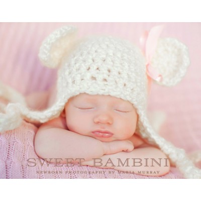 Teddy Bear ear flap hat, Cream Teddy Bear crochet hat 