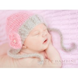 Mohair baby girl bonnet, Flower pink newborn bonnet, Tinysmiley