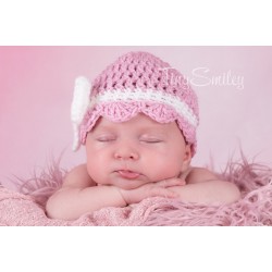 Newborn girl bow hat pink, Bow girl beanie, Newborn white bow hat