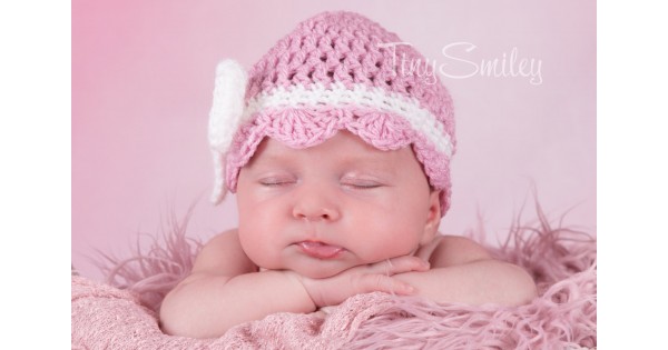 Newborn Baby Girl Big Bow Pink Shiny Diamond Cute Knitted Hat Pullover Cap