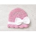 Newborn girl bow hat pink, Bow girl beanie, Newborn white bow hat
